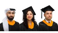 From left: GU-Q graduates Mohammed Al Zeyara, Asma Shakeel, and Nurmukhammad Mukhammadiev