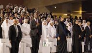 Vice-Chairperson and CEO of Qatar Foundation H E Sheikha Hind bint Hamad Al Thani, US Ambassador to Qatar H E Timmy Davis and other dignitaries at the commencement ceremony. 