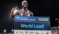 USA's Kenneth Bednarek celebrates after achieving a new world lead record in the men's 200m final race on May 10, 2024 at the Suheim Bin Hamad Stadium in Doha. (Photo by Karim Jaafar / AFP)