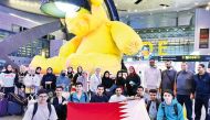 A group photo of Qatar Team participating in DI Global Finals in the US, at Hamad International Airport, Doha.