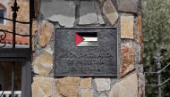 This photograph taken on May 22, 2024 shows a plaque at the entrance of the Palestinian Embassy in Madrid, as the Spanish Prime Minister announced that Spain will recognise Palestine as a state on May 28. Photo by Thomas COEX / AFP.