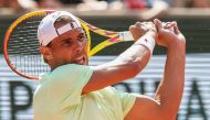 Spain's Rafael Nadal takes part in a practice session during the French Open tennis tournament on Court Philippe-Chatrier at the Roland Garros Complex in Paris on May 25, 2024. (Photo by ALAIN JOCARD / AFP)