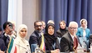 Minister of Public Health, H E  Dr. Hanan Mohamed Al Kuwari (centre) participating in the Council of Arab Health Ministers meeting, in Geneva, Switzerland.