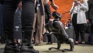 A robot using artificial intelligence is seen at a stand during the International Telecommunication Union (ITU) AI for Good Global Summit in Geneva on May 30, 2024. Photo by Fabrice COFFRINI / AFP.