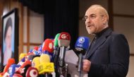 Iran's Parliament Speaker Mohammad Bagher Ghalibaf addresses the media after submitting his candidacy for the Islamic republic's upcoming presidential election in Tehran on June 3, 2024. (Photo by ATTA KENARE / AFP)
