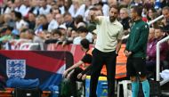 England's manager Gareth Southgate talks to the fourth official during the International friendly football match between England and Bosnia-Herzegovina at St James' Park in Newcastle-upon-Tyne, north east England on June 3, 2024. Photo by Paul ELLIS / AFP.