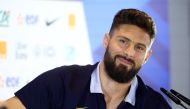 France's forward #09 Olivier Giroud attends a press conference at the Home Deluxe Arena Stadium in Paderborn, western Germany, on June 14, 2024, ahead of the UEFA Euro 2024 football Championship. (Photo by FRANCK FIFE / AFP)