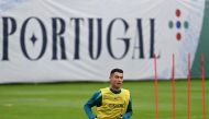 Portugal's forwardCristiano Ronaldo takes part in a training session at the team base in Harsewinkel, western Germany on June 16, 2024, during the UEFA Euro 2024 football Championship. (Photo by PATRICIA DE MELO MOREIRA / AFP)

