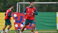 Portugal's forward #07 Cristiano Ronaldo takes part in the MD-1 training session in Marienfeld, a district of Harsewinkel City in Germany on June 21, 2024. (Photo by Patricia De Melo Moreira / AFP)