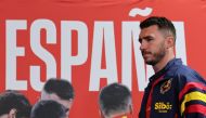 Spain's defender, Aymeric Laporte arrives for a press conference during the UEFA Euro 2024 European Football Championship, at the team's base camp in Donaueschingen, on June 22, 2024. (Photo by LLUIS GENE / AFP)
 