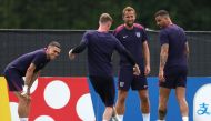 England’s players attend a training session at the team’s base camp in Blankenhain, Thuringia yesterday. AFP