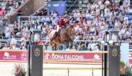 A Doha Falcons rider in action during the Global Champions League Stockholm event.