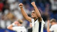 England's midfielder #10 Jude Bellingham celebrates at the end of the UEFA Euro 2024 round of 16 football match between England and Slovakia on June 30, 2024. (Photo by Patricia De Melo Moreira / AFP)
 