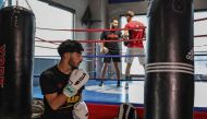 A picture taken on June 22, 2024 shows Palestinian lightweight boxer Waseem Abu Sal training at a gym in Ramallah city in the occupied West Bank, as part of his preparations after qualifying for the upcoming 2024 Paris Olympic games. (Photo by Zain JAAFAR / AFP)
