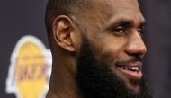 File: LeBron James #6 of the Los Angeles Lakers smiles during a news conference after a preseason game against the Phoenix Suns at T-Mobile Arena on October 05, 2022 in Las Vegas, Nevada. (Photo by Ethan Miller / Getty Images via AFP)