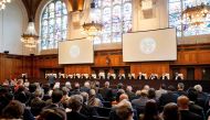 This photograph shows a general view of the courtroom during a non-binding ruling on the legal consequences of the Israeli occupation of the West Bank and East Jerusalem at the International Court of Justice (ICJ) in The Hague on July 19, 2024. (Photo by Lina Selg / ANP / AFP) / Netherlands OUT
