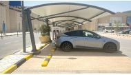 A Tesla EV charging station at Doha Festival City.