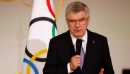 International Olympic Committee (IOC) President Thomas Bach delivers a speech during a reception for international journalists accredited for the Paris 2024 Olympic Games at the Elysee Presidential Palace, in Paris on July 22, 2024, ahead of Paris 2024 Olympic and Paralympic games. (Photo by Ludovic Marin / AFP)