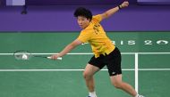 China's He Bing Jiao plays a shot to South Korea's An Se-young in their women's singles badminton final match during the Paris 2024 Olympic Games at Porte de la Chapelle Arena in Paris on August 5, 2024. Photo by ARUN SANKAR / AFP.