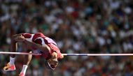 Qatar's Mutaz Essa Barshim competes in the men's high jump qualification of the athletics event at the Paris 2024 Olympic Games at Stade de France in Saint-Denis, north of Paris, on August 7, 2024. Photo by Andrej ISAKOVIC / AFP.