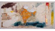 Salima Hashmi, Zones of Dreams (1996). Triptych: Acrylic, tea wash,gold leaf and collage on paper, 152 x 306 cm. Bradford Museums and Galleries, photograph Olivia Johnston. Courtesy of the Artist.