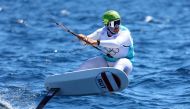 Austria's Valentin Bontus competes in the final races of the men’s formula kite kiteboarding event during the Paris 2024 Olympic Games sailing competition at the Roucas-Blanc Marina in Marseille on August 9, 2024. Photo by Clement MAHOUDEAU / AFP.