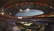 Athletes take part in a parade during the closing ceremony of the Paris 2024 Olympic Games at the Stade de France, in Saint-Denis, in the outskirts of Paris, on August 11, 2024. (Photo by Luis Robayo / AFP)