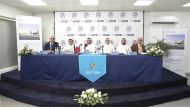 President of Oryx Universal College, Azmy Ameer (third left); Chairman of Oryx Universal College, Dr. Homaid A. Al Madfa (third right); and other dignitaries during the press conference yesterday.