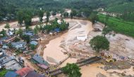 This handout photograph taken on August 1, 2024 and released by Humane Society International, India, shows an aerial view of the tea plantations after landslides in Wayanad. Photo by Hemanth Byatroy / Humane Society International, India / AFP