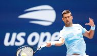 Novak Djokovic of Serbia practises ahead of the US Open at USTA Billie Jean King National Tennis Center in New York City.