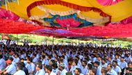 Workers stage a protest to demand higher wages and recognition of their union, at Samsung India's plant in Sriperumbudur, near Chennai on September 11, 2024. (Photo by R Satish Babu / AFP)