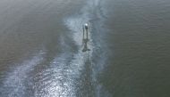 This aerial photo shows an oil slick in Manila Bay, about two kilometres off the coast of Malolos municipality, Bulacan province on July 29, 2024. Photo by JAM STA ROSA / AFP
