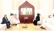 Minister of Public Health H E Dr. Hanan Mohamed Al Kuwari meeting Director General of the GCC Health Council Suleiman Al Dakhil. 