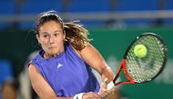 Russia's Daria Kasatkina hits a return to Russia's Diana Shnaider during their women's singles semi-finals match at the Korea Open tennis championships in Seoul on September 21, 2024. (Photo by Jung Yeon-je / AFP)