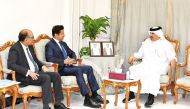 QC First Vice-Chairman, Mohamed bin Twar Al Kuwari with the Minister of Trade and Industry of the Government of Rajasthan, H E Rajyavardhan Singh Rathore and the Indian Ambassador to Qatar, H E Vipul.
