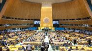 Amir H H Sheikh Tamim bin Hamad Al Thani addressing 79th session of the United Nations General Assembly at the UN headquarters in New York. 