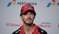 Ducati Lenovo Team's Italian rider Francesco Bagnaia attends a press conforence before the 2024 MotoGP race at Pertamina Mandalika International Circuit, in Mandalika, West Nusa Tenggara, on September 26, 2024. (Photo by BAY ISMOYO / AFP)