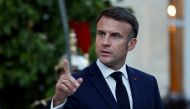 French President Emmanuel Macron in Paris, on October 4, 2024. Photo by Benoit Tessier / POOL / AFP.