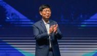 Chairman of Foxconn Technology Group Young Liu delivers a speech during the Hon Hai Tech Day in Taipei on October 8, 2024. (Photo by Walid Berrazeg / AFP)