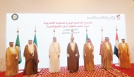 Minister of Communications and Information Technology H E Mohammed bin Ali Al Mannai (third left) with Their Excellencies Ministers of Communications, Information Technology, and Postal services of the GCC countries and Secretary-General of the GCC H E Jasem Mohamed Albudaiwi (left) at the event.
