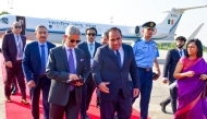 In this handout photograph taken on October 15, 2024, and released by Pakistan's Press Information Department (PID), India's Foreign Minister Subrahmanyam Jaishankar (third left) speaks to Pakistan's DG South Asia Ilyas Nizami upon his arrival at the Nur Khan Airbase in Rawalpindi. (Photo by Pakistan's Press Information Department (PID) / AFP)

