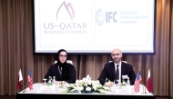 Managing Director of USQBC - Qatar, Sheikha Mayes bint Hamad Al Thani; and IFC Senior Manager for the GCC, Abdullah Jefri, during the signing ceremony.