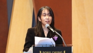 South Korean author Han Kang, who won the 2024 Nobel Prize in Literature, attends the Pony Chung Innovation Award ceremony in Seoul on October 17, 2024. (Photo by KOREA POOL / AFP)