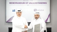 QFC CEO Yousuf Mohamed Al Jaida and CEO of Jusour Eng. Abdulhadi Bakhit Barqan during the MoU signing ceremony.