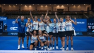 Argentina players celebrate after their win over Italy in the semi-finals of the FIP World Padel Championships in Doha.