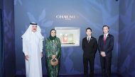 Chairperson of Qatar Museums H E Sheikha Al Mayassa bint Hamad bin Khalifa Al Thani (second left) and CEO Chaumet Charles Leung (second right) during the launch of the exhibition in Doha recently.  
