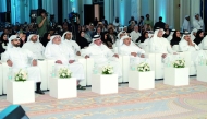 Minister of Finance H E Ali bin Ahmed Al Kuwari, Minister of Transport H E Jassim bin Saif Al Sulaiti, Minister of Communications and Information Technology H E Mohammed bin Ali Al Mannai with other dignitaries during the launch of Government Procurement Plan Forum 2025, yesterday.