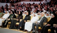 Chairperson of Qatar Foundation H H Sheikha Moza bint Nasser; Minister of Public Health H E Mansoor bin Ebrahim bin Saad Al Mahmoud; Vice-Chairperson and CEO of Qatar Foundation H E Sheikha Hind bint Hamad Al Thani; and other dignitaries at the opening session of the conference yesterday. 