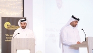 QCB Assistant Governor for Financial Instruments and Payment Systems Sheikh Ahmed bin Khalid Al Thani (left) and QCB Assistant Governor for Supervision Hamad Ahmed Al Mulla speaking during the event.
