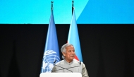 (Files) Bangladesh's interim leader Muhammad Yunus gives a speech during the United Nations Climate Change Conference (COP29) in Baku on November 13, 2024. Photo by Alexander Nemenov / AFP.